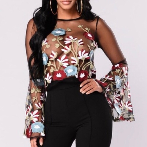 Fashion Nova Tops - Fashion Nova Floral Mesh Top